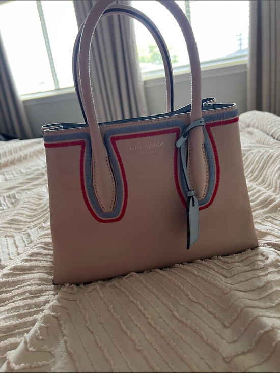 kate spade Handbags - kate spade Cream Leather Tote with Blue & Red Trim NWOT